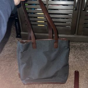 Coach Canvas Tote with brown leather trim